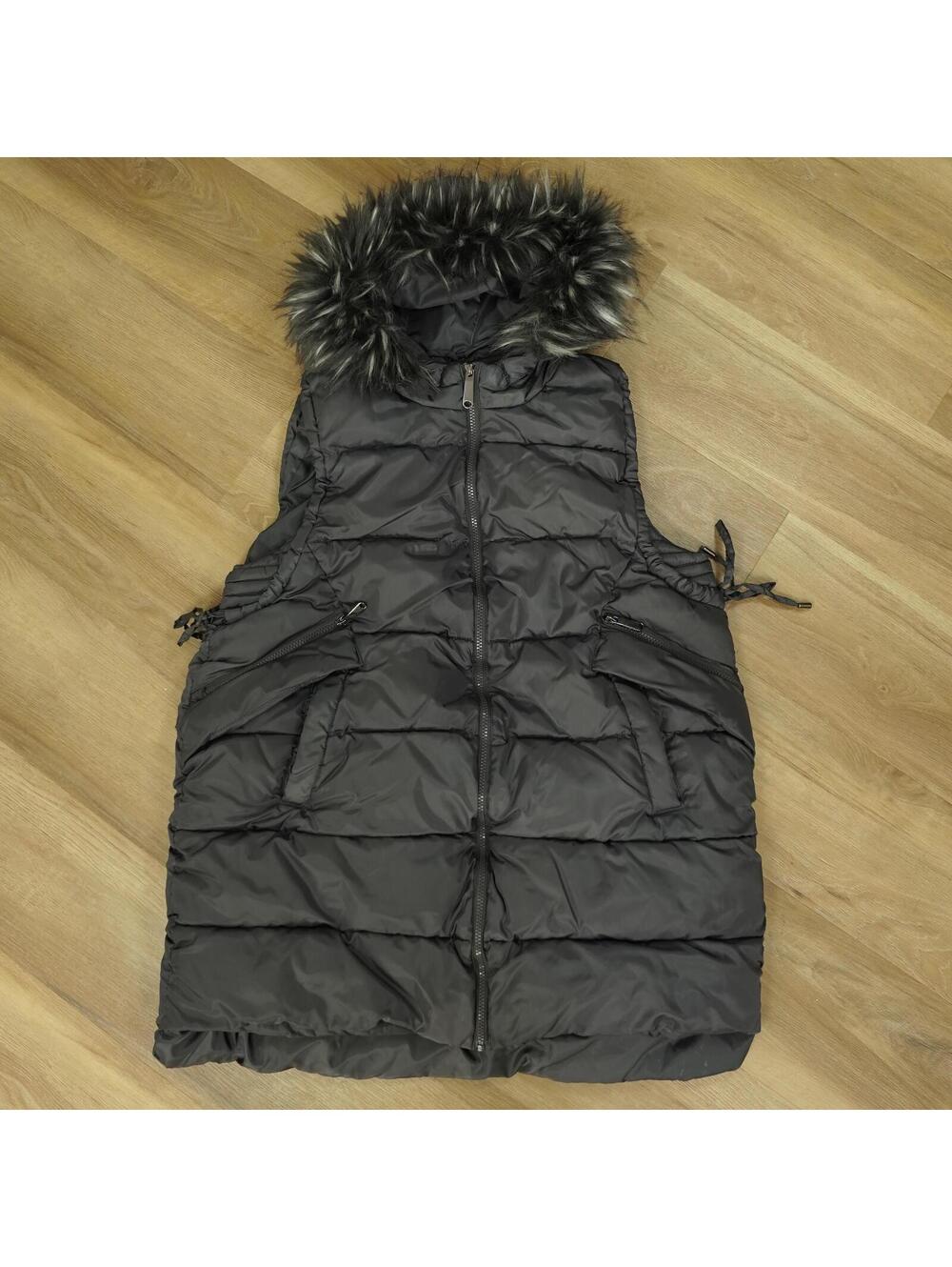 Sam Edelman Black Faux Fur Hooded Long Puffer Vest XL - Outdoors, Ski trip‎